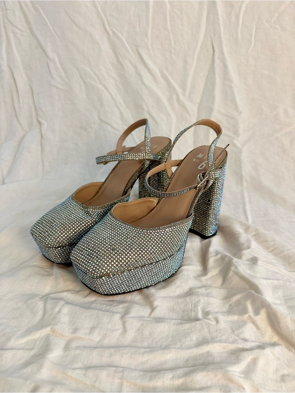 Mix No. 6 Silver Crystal Platform Slingbacks